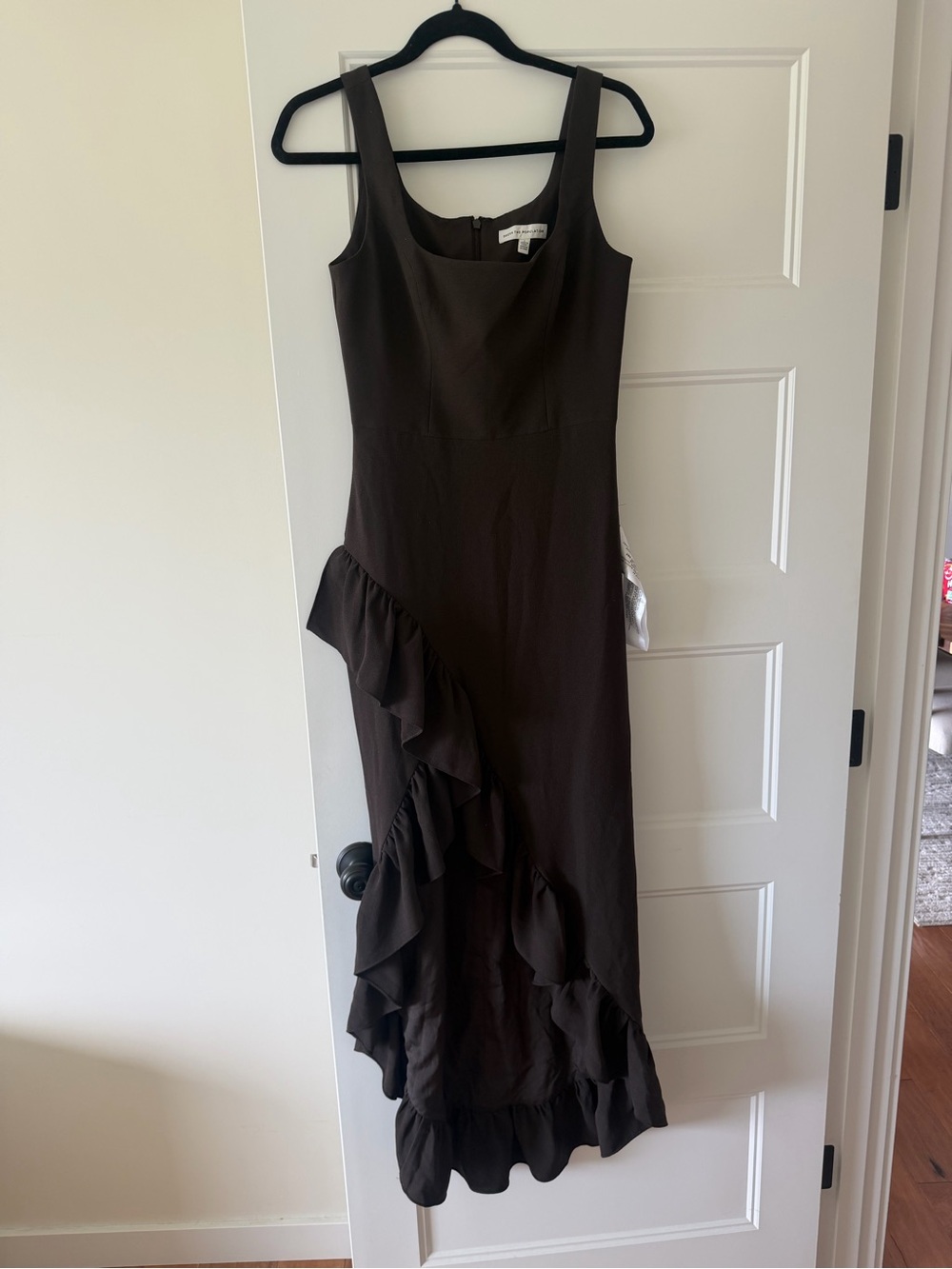 Dress the Population Dark Brown High-Low Ruffle Midi Dress - Picture 2 of 5